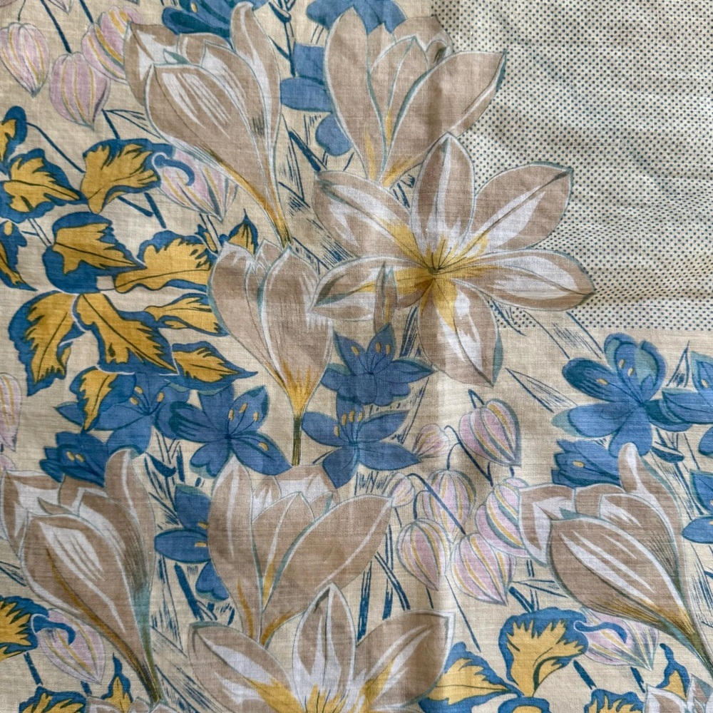 70s Vintage Anne Klein Swiss Dot & Floral Print Cottagecore Cotton Scarf Wrap - Picture 10 of 17